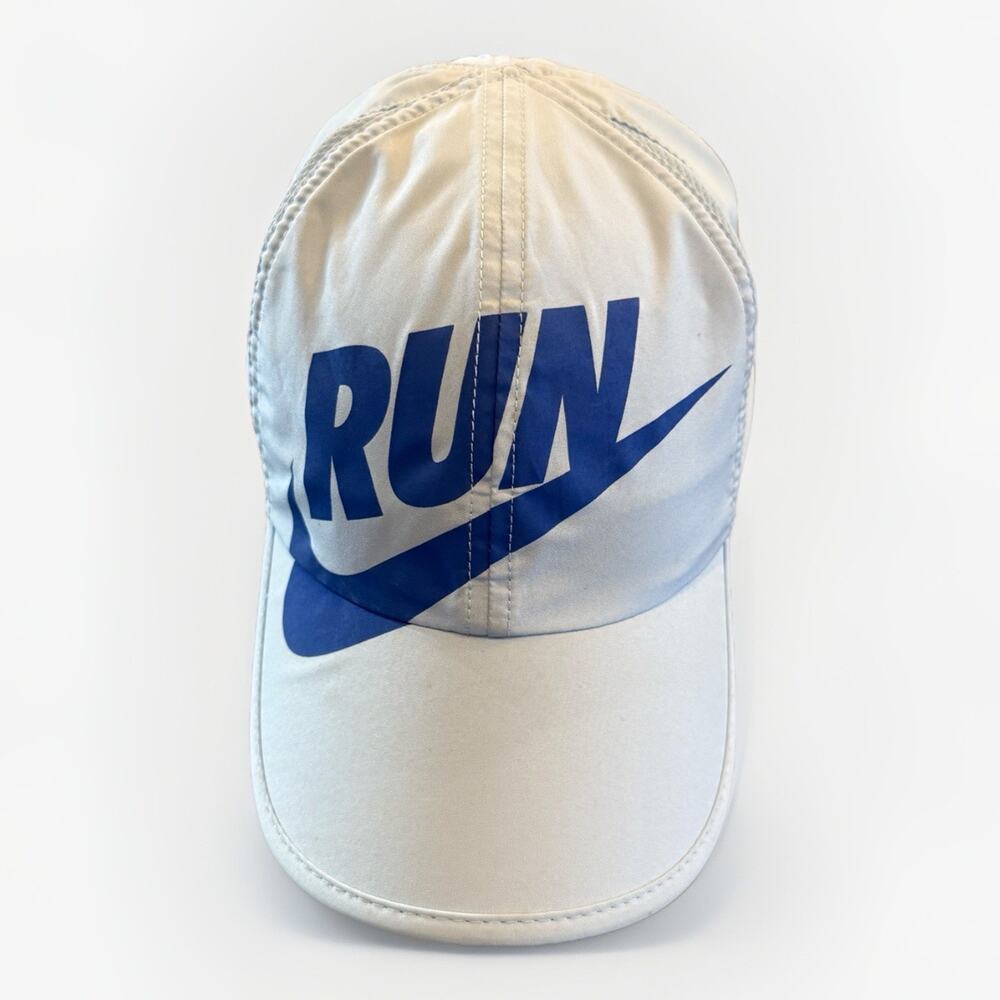Nike Womens Blue “Run” Spellout Featherlight Dri Fit Running Strapback Hat Cap